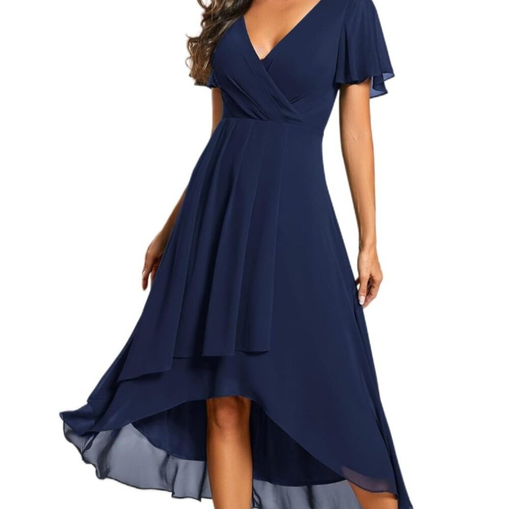 NEW Ever-Pretty Women's A Line V Neck Ruffle Sleeves Pleated High Low Formal Dre
